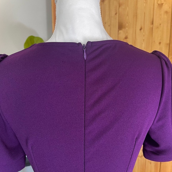 Miusol Retro 40’s Style Purple V-waist Puff Sleeve Bodycon Knee Length Dress - Picture 8 of 16